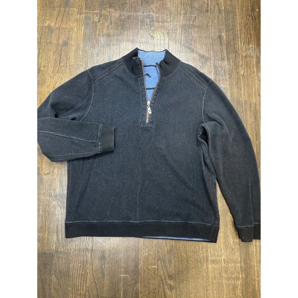 Tommy Bahama Men’s Reversible 1/4 Zip Pullover Sweater Black Blue Marlin XXL